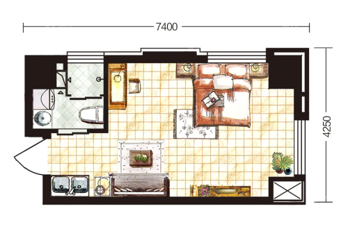 名仕经典广场1#C1户型-1室1厅1卫1厨建筑面积37.34平米