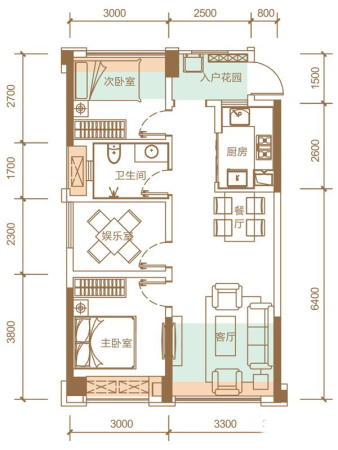 隆鑫十里画卷一期1、2号楼标准层B3户型【售罄】-3室2厅1卫1厨建筑面积66.80平米