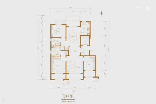 首开华润城D户型-3室2厅2卫1厨建筑面积141.00平米