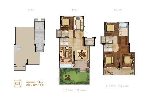 荣安翡翠半岛洋房G2户型-4室2厅2卫1厨建筑面积115.00平米