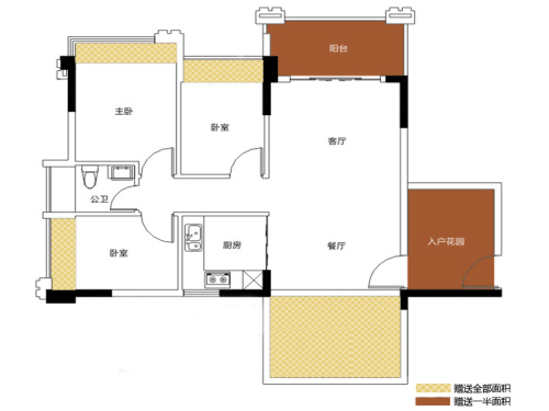 时代城3栋01、04单元-3室2厅1卫1厨建筑面积86.00平米
