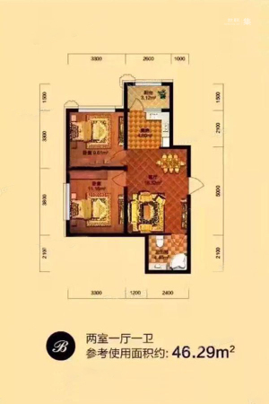 桐楠格领誉B户型-2室1厅1卫1厨建筑面积74.00平米