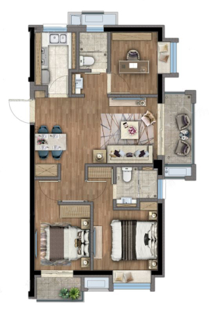 新里波洛克公馆高层公寓90平米-3室2厅2卫1厨建筑面积90.00平米