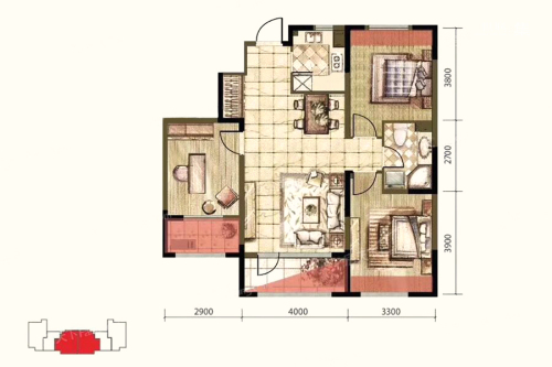 新湖青蓝国际3期C3户型-3室2厅1卫1厨建筑面积104.01平米
