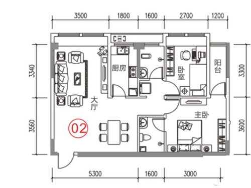 世鑫大厦一期1号楼1单元02、2单元05户型-2室2厅2卫1厨建筑面积89.41平米