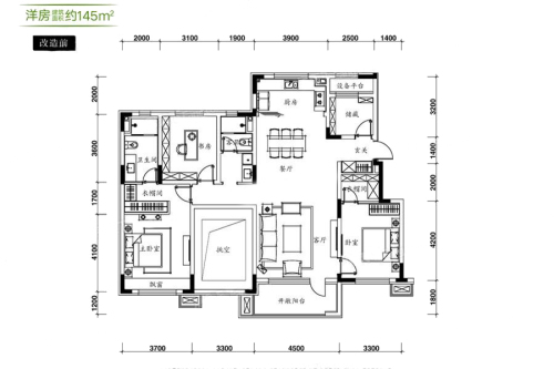 万科·四季公园145平户型改造前-5室2厅2卫1厨建筑面积145.00平米