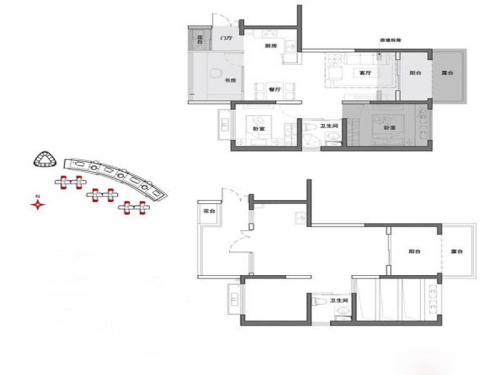 明发新城中心一期5号楼标准层C-1户型-3室2厅1卫1厨建筑面积75.30平米