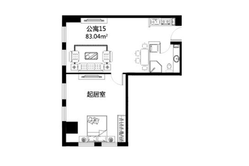 君康大厦公寓15-1室1厅1卫1厨建筑面积83.04平米