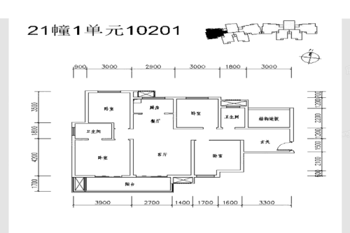御锦城八期6#楼138平户型-4室2厅2卫1厨建筑面积138.00平米