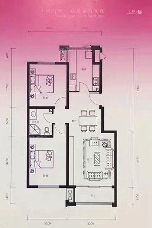 一品嘉园A1户型图-2室2厅1卫1厨建筑面积88.00平米