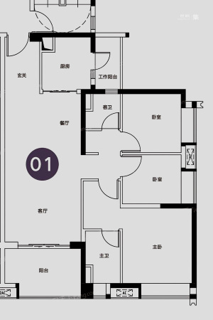 保利紫云A5栋01单元-3室2厅2卫1厨建筑面积105.00平米