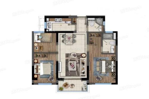 桐南美麓G5户型-3室2厅2卫1厨建筑面积88.00平米