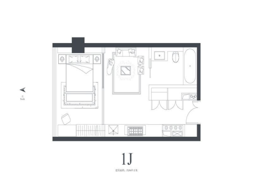 LAVITA长江会一期1#标准层1J户型-1室1厅1卫1厨建筑面积56.00平米
