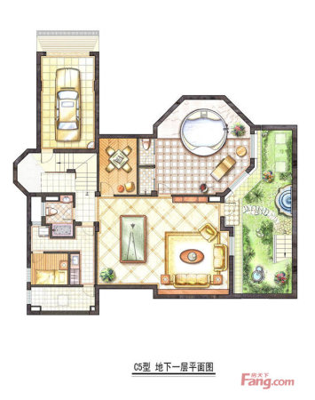 香水湾别墅C5户型地下一层-C5户型地下一层-4室5厅5卫1厨建筑面积450.00平米