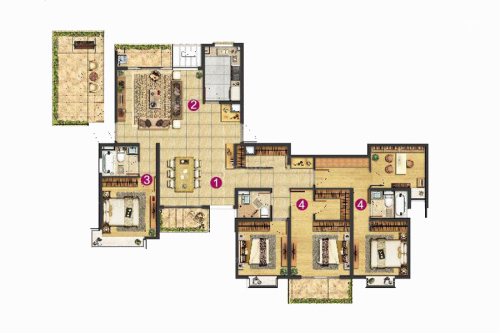 上海长滩B1-5户型-5室2厅3卫1厨建筑面积236.00平米