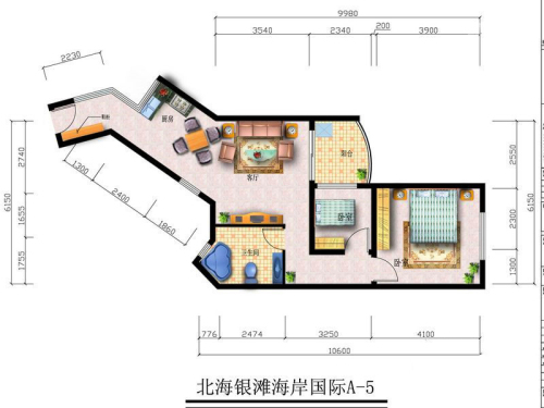 北海银滩海尊公寓A05、08户型-2室2厅1卫1厨建筑面积72.46平米