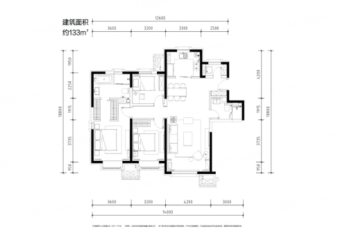华润·未来城市133平户型-3室2厅2卫1厨建筑面积133.00平米