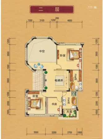 山水豪廷F户型平面图二层-3室1厅2卫0厨建筑面积120.00平米
