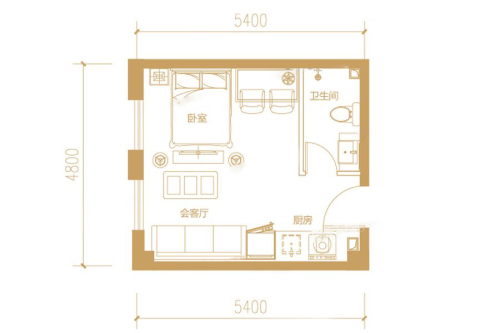 远洋7号1#2至7层B户型-1室1厅1卫1厨建筑面积38.33平米