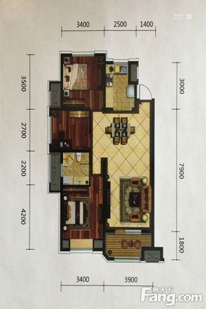 金地艺境111平户型-3室2厅1卫1厨建筑面积111.00平米