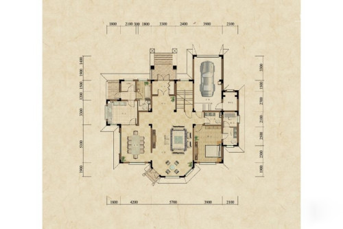 方迪山庄B1户型一层平面图-B1户型一层平面图-7室5厅3卫1厨建筑面积525.80平米