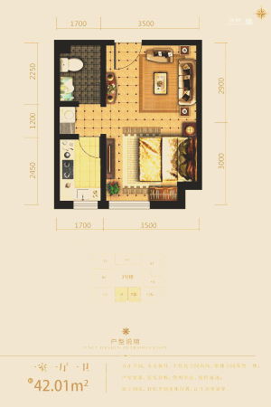 陆合玖隆3号楼D户型-1室1厅1卫1厨建筑面积42.01平米
