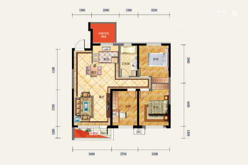 中铁·香湖高层C户型-3室2厅1卫1厨建筑面积108.00平米
