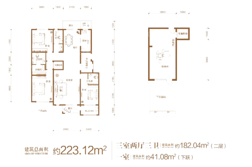 汇君城F7#2层下跃B户型-4室2厅3卫1厨建筑面积223.12平米