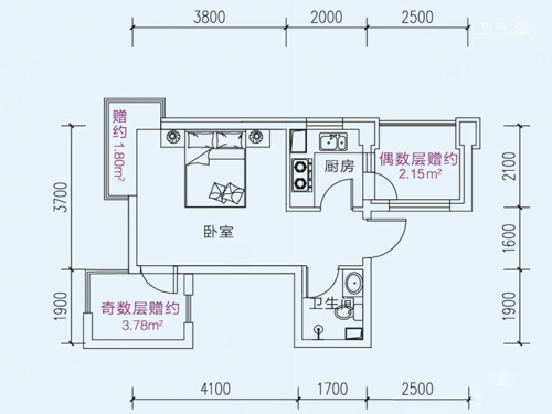 海伦堡B座F户型-1室1厅1卫1厨建筑面积36.00平米