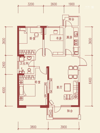 鲁班·尚品E1户型-3室2厅1卫1厨建筑面积106.00平米