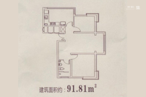 古田和睦城92平户型-2室1厅1卫1厨建筑面积91.81平米