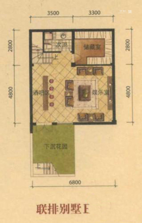 绿地大溪地联排别墅E地下-1室1厅1卫1厨建筑面积285.19平米