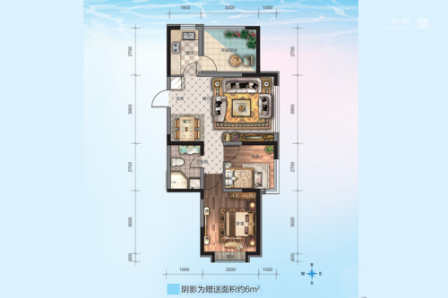 华海·蓝境G4户型-2室2厅1卫1厨建筑面积82.00平米