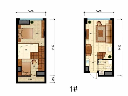 国瑞中心1#户型-2室1厅1卫1厨建筑面积36.00平米