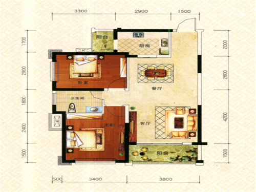 圣景龙湾二期5#03、04户型-2室2厅1卫1厨建筑面积81.40平米