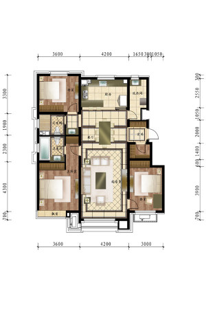 万科惠斯勒小镇叠景洋房标准层户型图-3室2厅2卫1厨建筑面积130.00平米
