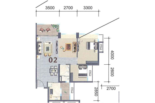 润达·幸福汇3期1、4栋02户型-2室2厅1卫1厨建筑面积91.00平米