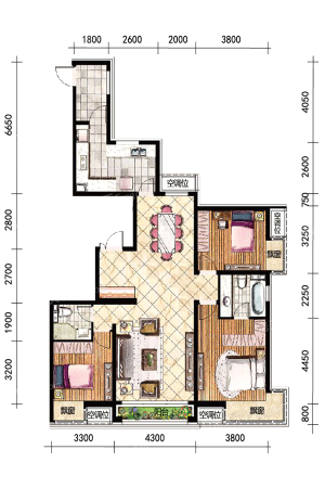 尚景·新世界5#158平米户型-3室2厅2卫1厨建筑面积158.00平米