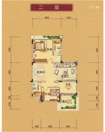 山水豪廷E户型平面图二层-3室1厅2卫0厨建筑面积200.00平米