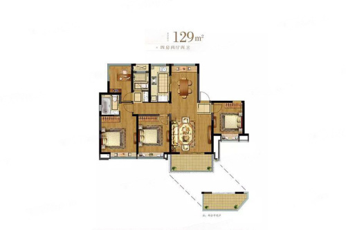 融创玉兰公馆C户型-4室2厅2卫1厨建筑面积129.00平米