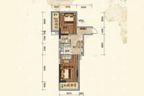文华街·三号院（3期）12#-G2户型-2室1厅1卫1厨建筑面积80.92平米