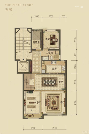 汇龙半岛首府峻雅上叠152㎡户型五层-3室3厅2卫1厨建筑面积152.00平米
