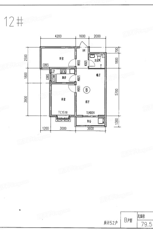 领秀庄园B户型-2室2厅1卫1厨建筑面积97.50平米