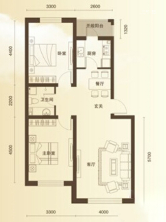 假日名居G2户型-2室2厅1卫1厨建筑面积86.00平米