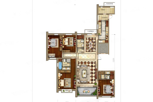 世茂新五里河249㎡标准层户型-4室2厅3卫1厨建筑面积249.00平米