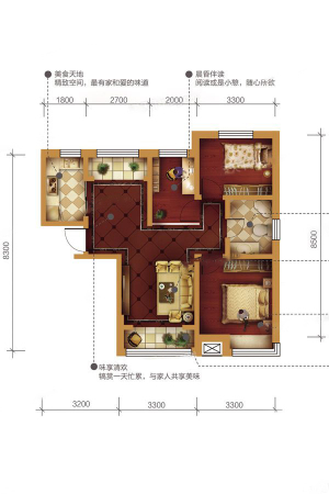 香港城B-3户型-3室2厅1卫1厨建筑面积88.00平米