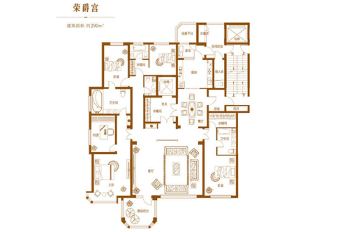 天山九峰标准层荣爵宫户型-5室2厅4卫1厨建筑面积290.00平米
