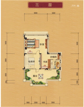 山水豪廷E户型平面图三层-2室0厅1卫0厨建筑面积200.00平米