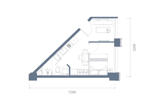 Smart地铁公寓D户型-1室1厅1卫1厨建筑面积36.55平米