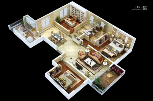 紫薇·睿纳时代宽境户型-3室2厅2卫1厨建筑面积129.00平米